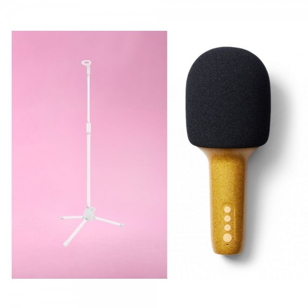 Lalarma Glitter Groove Mikrofon Zlatni + Lalarma Podni stalak za mikrofon Bijeli