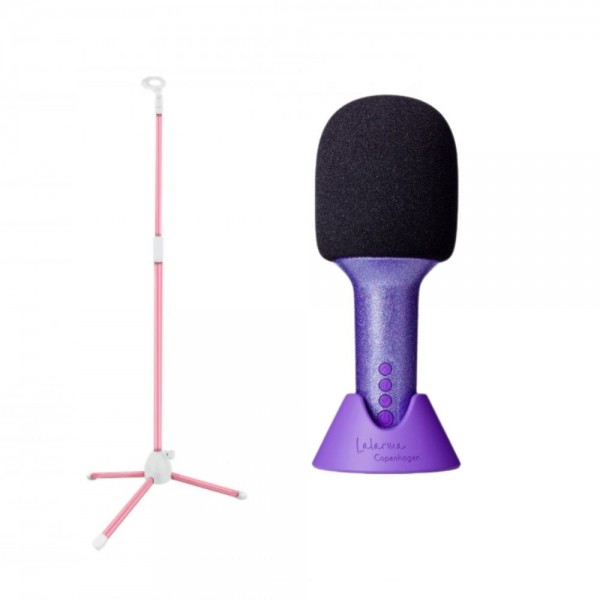 Lalarma Glitter Groove Mikrofon Ljubičasti + Lalarma Podni stalak za mikrofon Rozi
