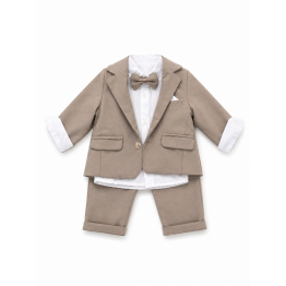 Svečani komplet za bebe – Sand beige odijelo s košuljom i leptir mašnom 
