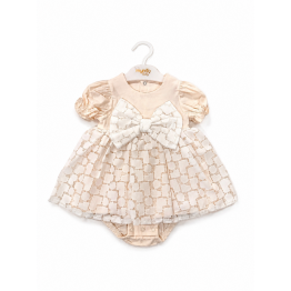 Dječja svečana haljinica s bodijem bež – velika mašna