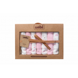 Set pamučnih krpica za bebe (7 kom) – roza/bijele s motivima