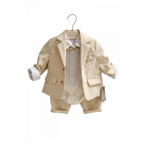 Svečani komplet za bebe – bež odijelo s košuljom i leptir mašnom